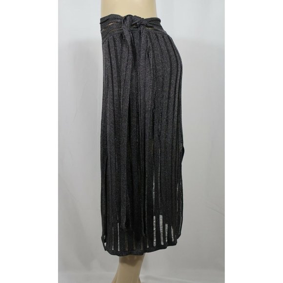Tabula Rasa NWT Fringe Skirt Alpana Grey Sheer Solid Stripe Panel Tie Medium - Picture 2 of 5